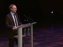 SPEECH - Dan Brown on livestreaming today's event back to his hometown book store in New Hampshire at Dan Brown at Lincoln Center: An Evening of Codes, Symbols and Secrets Stock Footage