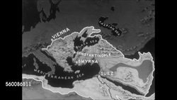 MOT 1937: MAP: Map of Eurasia Turkey, highlighting advancement & then retreat of Constantinople rule in Europe. Instructional Video