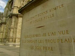 CU Domremy Basilica engraving / Domremy-la-Pucelle, Lorraine, France Stock Footage