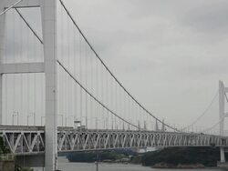 MS Traffic on Seto Ohashi bridge / Kurashiki, Okayama, Japan Stock Footage