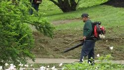 Gardeners using leaf blowers News Clip