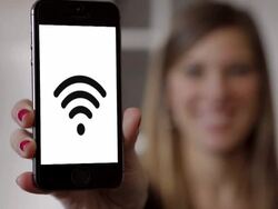 Young woman smart phone with wifi internet Stock Footage