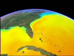 Gulf stream. Animation showing the absolute water temperatures throughout the gulf stream. The colours range from blue (coldest) to red (hottest).. Stock Footage