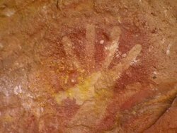 CU Drawing of hand in cave / Mutawintji National Park, New South Wales, Australia Stock Footage