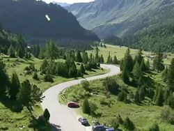  WS AERIAL View of Santa maria valley with hamlet aquacalda at lukmanier Pass road, Also plateau pian segno with brenno stream can be seen / Aquacalda, Ticino, Switzerland Stock Footage