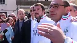 Matteo Salvini in L'Aquila Stock Footage