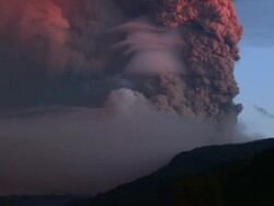 SANTIAGO DE CHILE, CHILE - JUNE 13th:  The Puyehue volcano in south-central Chile, belching an ash cloud more than six miles high over the Andes and into many cities in Argentina (Footage by Ivan Konar/Latincontent/Getty Images) Stock Footage