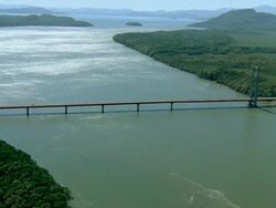AERIAL Vew of Friendship Bridge over Tempisque river / Guanacaste, Costa Rica Stock Footage
