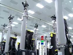 MS LA PAN Crystal growing furnaces in large clean room at solar manufacturing plant Solarworld, Hillsboro, Oregon, USA Stock Footage