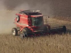MS AERIAL TS ZO Shot of Combine harvesting / North Carolina, United States Stock Footage