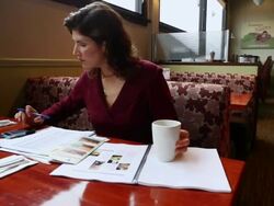 MS PAN Woman working in restaurant / Truxton's, California, USA Stock Footage