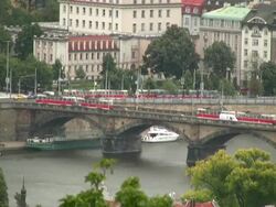 Prague Trams at River Vltava, Czech Republic, Eastern Europe Stock Footage