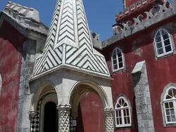 Sintra, Pena National Palace, view of the entrance to the church Stock Footage