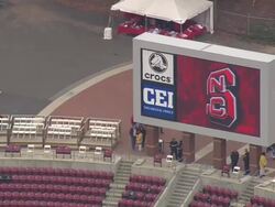 MS AERIAL Shot of Carter Finley Stadium - during game / North Carolina, United States Stock Footage