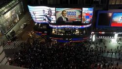 Times Square electronic hoarding says Obama re-elected News Clip