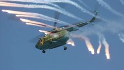Russian military helicopter Stock Footage