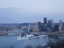 WS T/L View of city between day and night / Pittsburgh, PA, United States Stock Footage