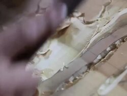 View of Carving a woodcut with chisel Stock Footage