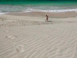 MS View of People walking on beach near Santa Maria / Santa Maria, Sal, Cape Verde Stock Footage