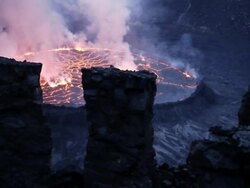 MS Shot of Smoking lava lake in Nyiragongo crater / Goma, Virunga National Park, Democratic Republic of the Congo Stock Footage