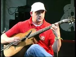 Gypsy Jazz guitarist Wauwau Adler performing, France Stock Footage