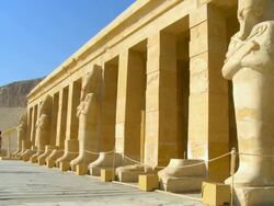 WS TU Tourist standing at Hatshepsut's temple / Luxor, Egypt Stock Footage