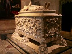 Lisbon, Jeronimos Monastery, Hieronymites Monastery (Mosteiro dos Jeronimos), Neomanueline tomb of the navigator Vasco de Gama (1468-1523), Belem Stock Footage