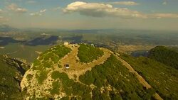 Aerial footage recorded by drone of beautiful mountain peak in the Catalan Pyrenees with amazing cliffs and nice views. 4K UHD. Stock Footage