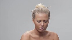 Portrait of Young, Blond, Cheerful Woman Trying New Glasses And Making Faces Stock Footage