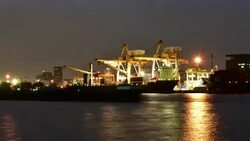 Bangkok Shipyard Working at Dusk Time Lapse Stock Footage