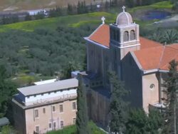 Aerial the Trappists Monastery in Latrun, Judea, Israel Stock Footage