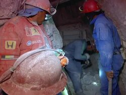 MS Shot of miners working at Potosi Mountains / Potosi, Bolivia Stock Footage