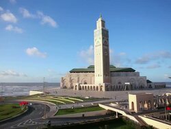 WS View of Hassan II Mosque, third largest mosque in world / CASABLANCA, Morocco Stock Footage