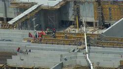 Construction workers building the Atotonilco wastewater plant in Mexico. Stock Footage