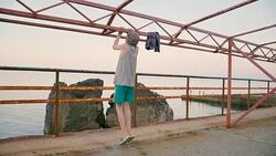 boy doing phisical exercise Stock Footage