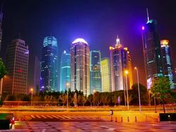 Shanghai, Pudong, Night Modern Financial Center Stock Footage