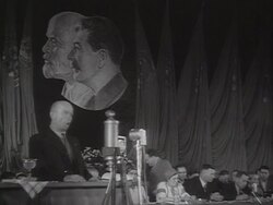 MS Politician at microphone giving speech and people in street AUDIO / Ukraine Stock Footage