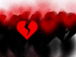BROKEN HEARTS : black and red, white back (LOOP) Stock Footage
