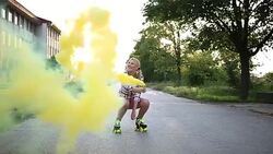 Roller skating and smoke Stock Footage