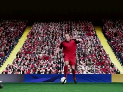 Footballer moving ball past opponents Stock Footage