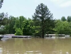 May 9, 2001 Mississippi River Flooding, flooded trailer park in northwest Memphis, Tennessee, USA Stock Footage