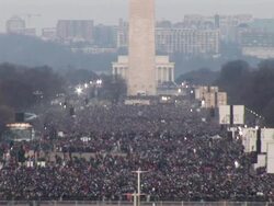 January 20, 2009 HA WS Crowd on the National Mall at the inauguration of Barack Obama / Washington DC / AUDIO Stock Footage
