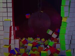Abstract Illustration of white cubes Wall Broken by Wrecking Ball turn collor Stock Footage