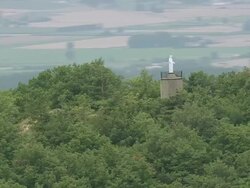 WS AERIAL TS Shot of sculpture surrounded by trees / Rhone Alpes, France / Rhone Alpes, France Stock Footage
