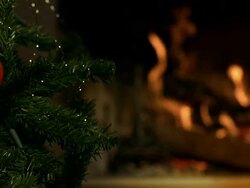 HD DOLLY: Christmas Tree And Fireplace Stock Footage