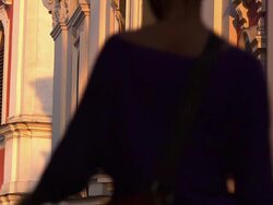 CU of Baroque Collegiate Church in the evening sun Stock Footage