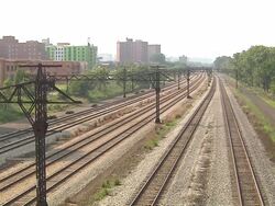 Wide Shot Of Railroad Train Tracks Stock Footage