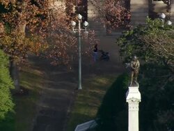 MS AERIAL ZO Shot of state capital building / North Carolina, United States Stock Footage