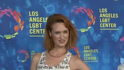 Jeffrey Bowyer-Chapman, Sarah Gertrude Shapiro, and Breeda Wool at the Los Angeles LGBT Center's 47th Anniversary Gala Vanguard Awards Stock Footage