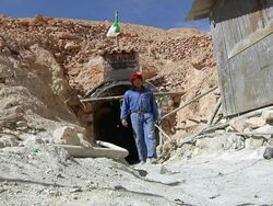 MS LA Shot of mine entrance miners working at Potosi Mountains / Potosi, Bolivia Stock Footage